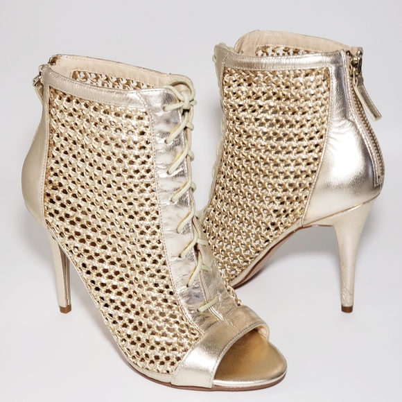 Nine West | Shoes | Nine West Daiquiri Ankle Booties Gold Peep Toe |  Poshmark